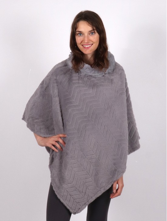 Soft Faux Fur Poncho W/ Zig-zag Pattern 